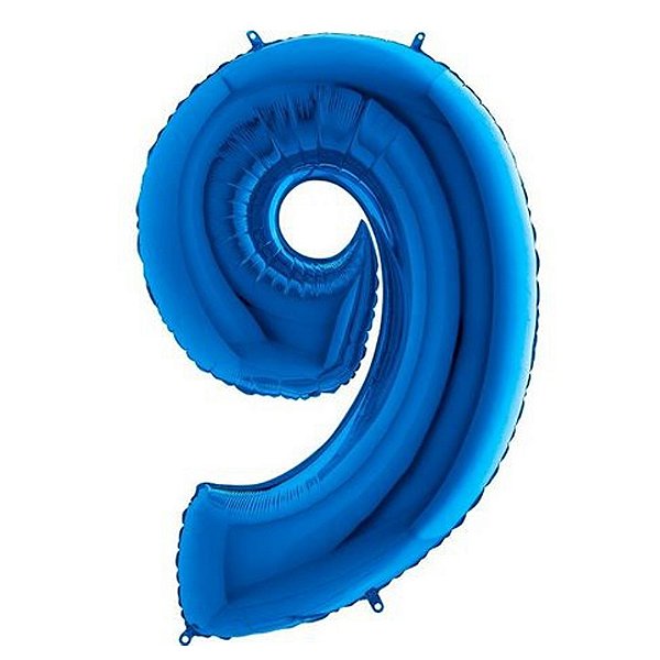 Balão Metalizado Azul 16P Número 9 - Silver Plastic