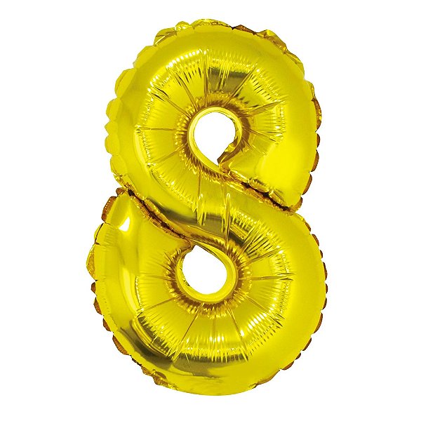Balão Metalizado Dourado 16P Número 8 - Silver Plastic