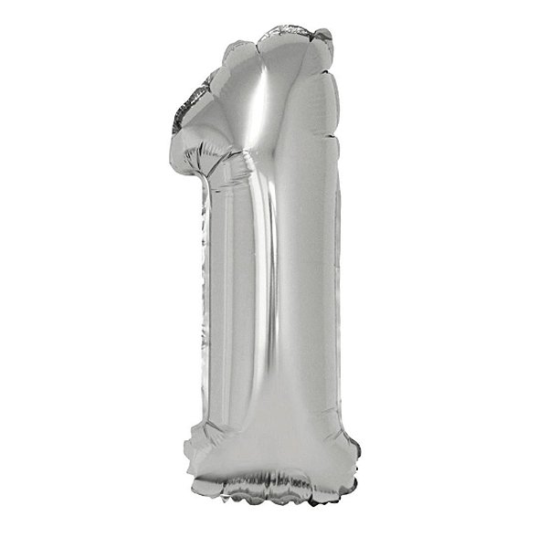 Balão Metalizado Prata 16P Número 1 - Silver Plastic