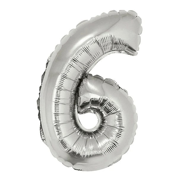 Balão Metalizado Prata 16P Número 6 - Silver Plastic