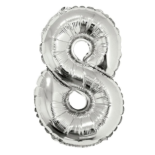 Balão Metalizado Prata 16P Número 8 - Silver Plastic