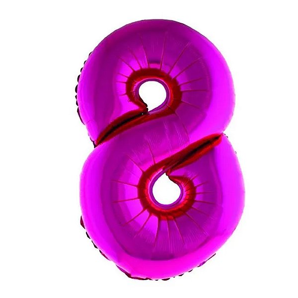 Balão Metalizado Rosa 16P Número 8 - Silver Plastic