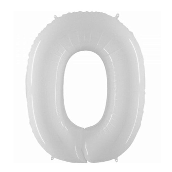 Balão Cromado Branco 16P Número 0 - Silver Plastic