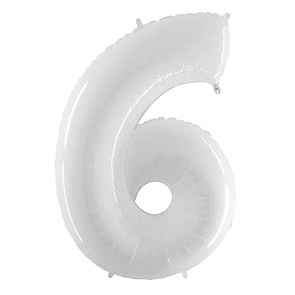 Balão Cromado Branco 16P Número 6 - Silver Plastic