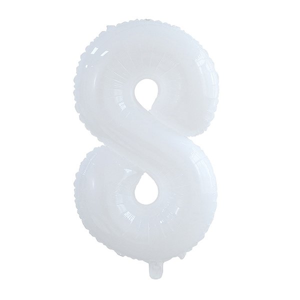 Balão Cromado Branco 16P Número 8 - Silver Plastic