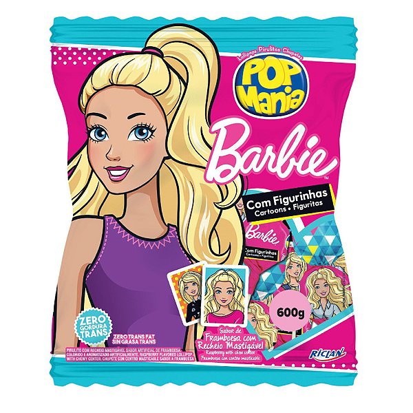 Pirulito Pop Mania Barbie Framboesa 500G - Riclan