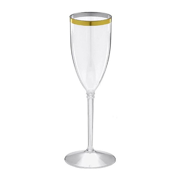 Taça Champanhe Transparente com Borda Dourada 180Ml - Lsc Toys