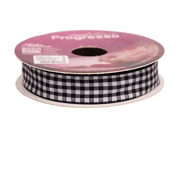 Fita Tecido Xadrez Preto XT003  15Mm - Progresso