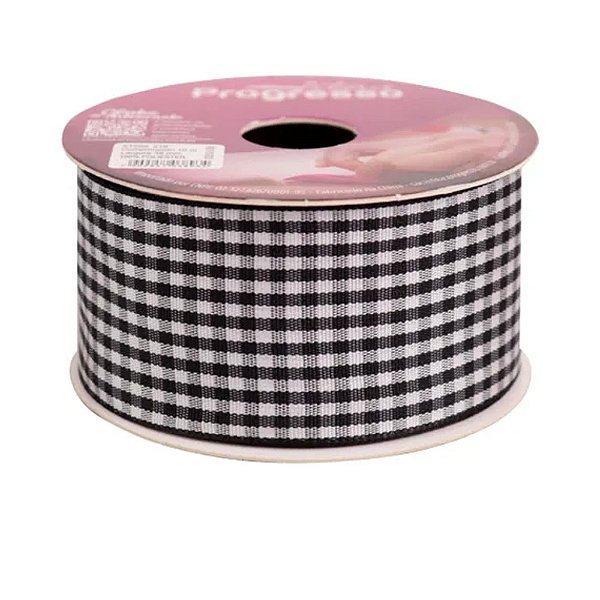 Fita Tecido Xadrez Preto XT009  38Mm - Progresso