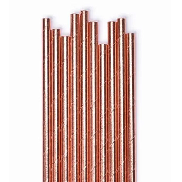Canudo Papel Metalizado Rose Gold 12un - Partiu Festa