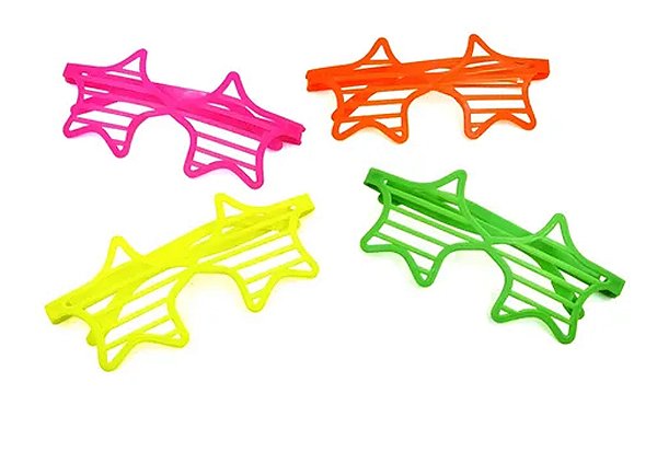 Óculos Estrela Neon Listrado  12un - Partiu Festa