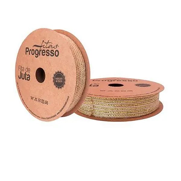 Fita de Juta com Lurex JL005 Natural/Dourado 20mm - Progresso