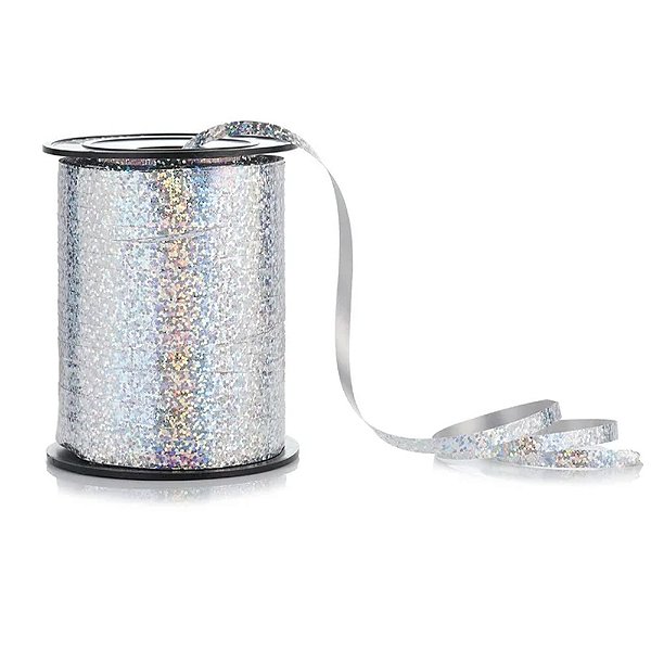 Fitilho Holográfico Prateado 5mm 200m - Silver