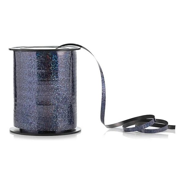 Fitilho Holográfico Preto 5mm 200m - Silver