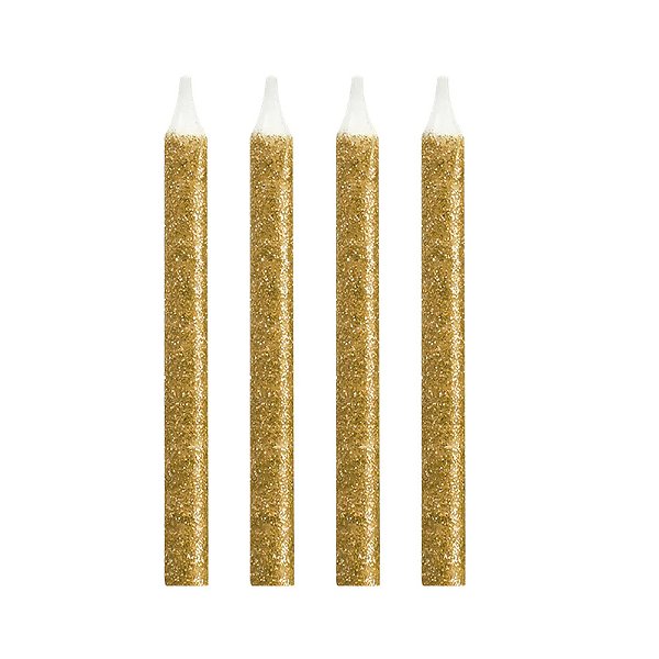 Vela Palito Glitter Dourado 8un - Regina
