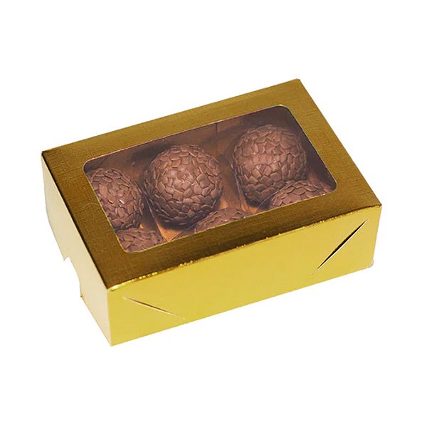 Caixa Laminada Ouro Com Visor 6 Doces Desmontadas 10un - Ideia Embalagens