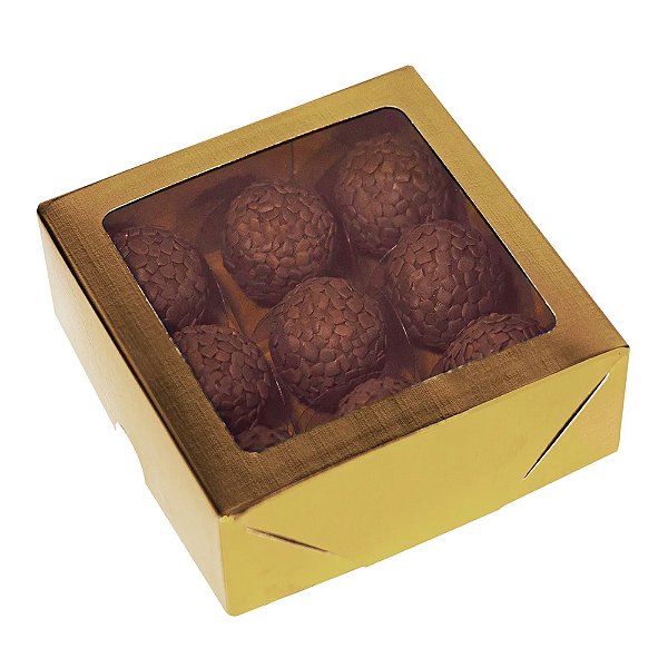 Caixa Laminada Ouro Com Visor 9 Doces Desmontadas - Ideia Embalagens