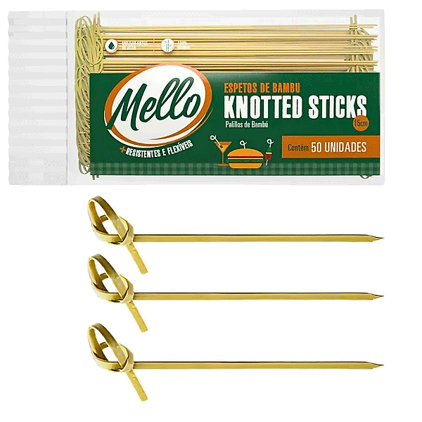 Espeto Bambu Knotted Sticks 15Cm 50Un - Mello