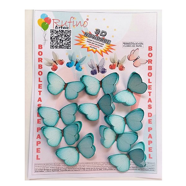 Borboleta 3D Tiffany Pequena 10un - Artes Rufino