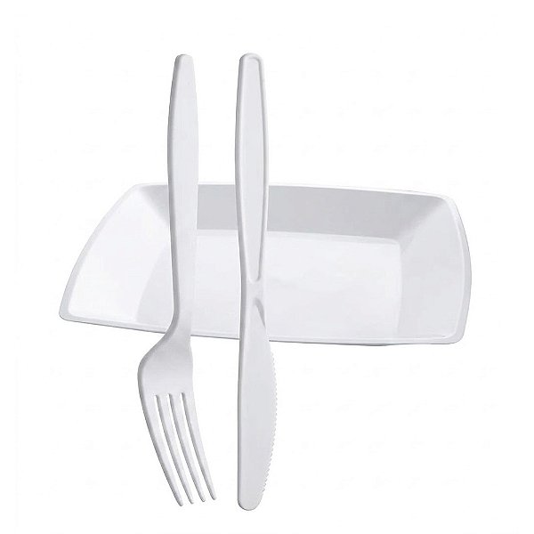 Kit Gourmet Churrasco Square Branco 10un - Plastilânia