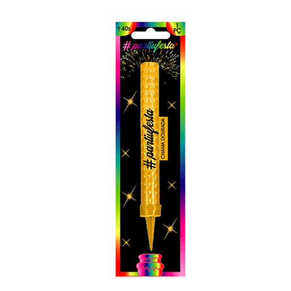 Vela Vulcão Dourado 12cm - Partiu Festa