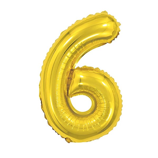 Balão Metalizado 34" Dourado Número 6 - Silver Plastic
