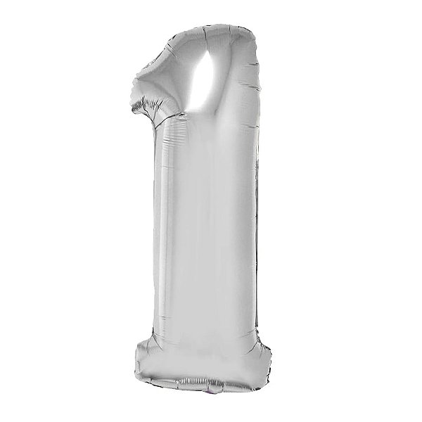 Balão Metalizado 34P Prata Número 1 - Silver