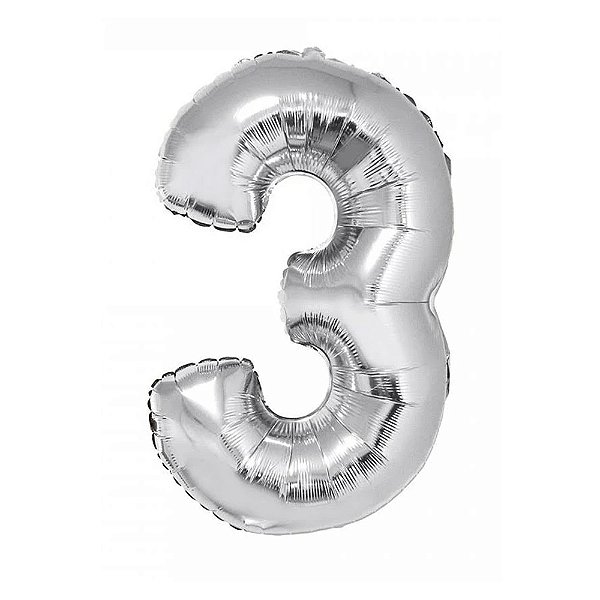 Balão Metalizado Prata 34P Número 3 - Silver