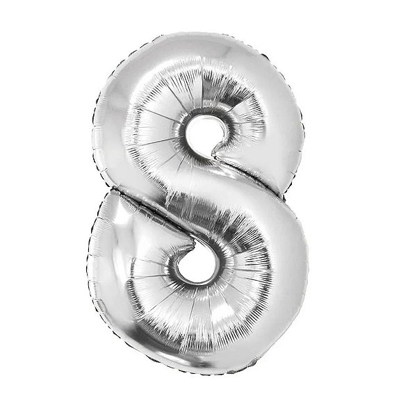 Balão Metalizado 34P Prata Número 8 - Silver