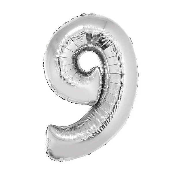 Balão Metalizado 34P Prata Número 9 - Silver