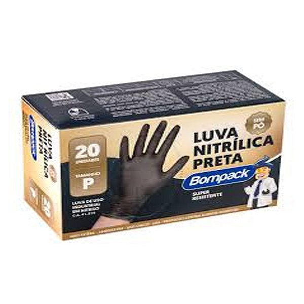 Luva Nitrílica Preta P 20un - Bompack