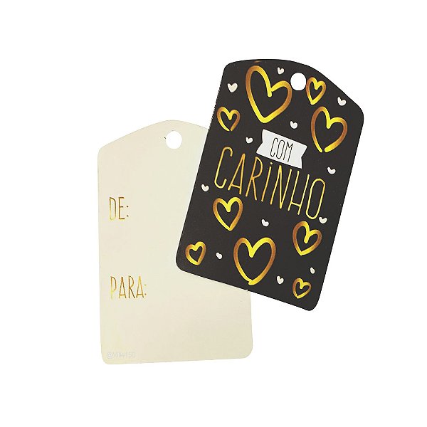 Tag Carinho Preto e Dourado 10un - Hiper Embalagens