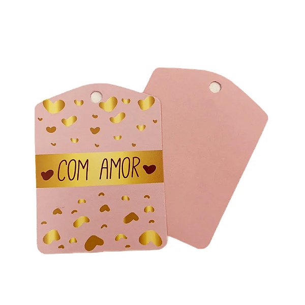 Tag Com Amor Dourado e Vermelho 10un - Hiper Embalagens