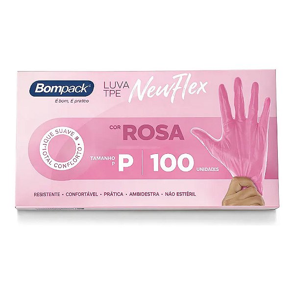 Luva Sem Pó Rosa P 100un - Bompak