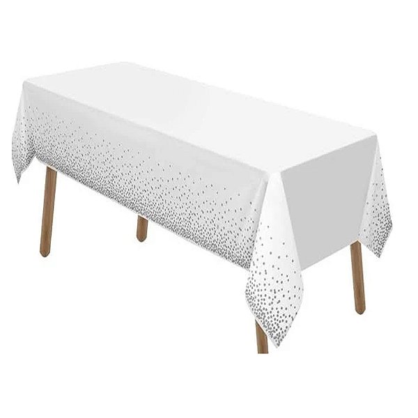 Toalha de Mesa Confetes Prateada 137x274cm - Silver