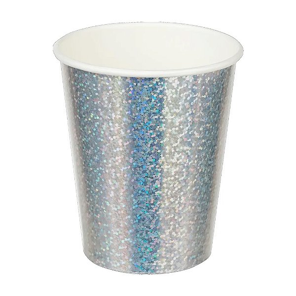 Copo Papel Holográfico Prata 10un - Silver