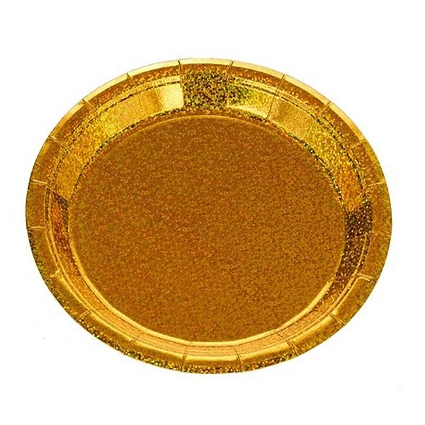 Prato Papel Holográfico Dourado 10un - Silver