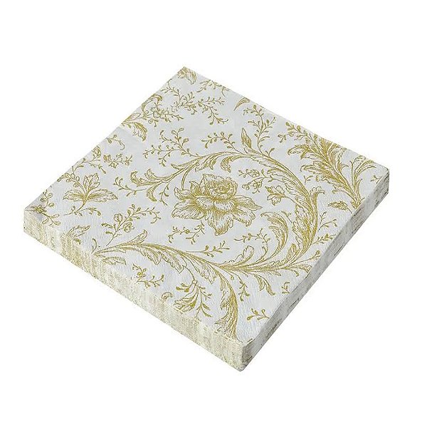 Guardanapo Bordado Dourado 33x33Cm - Silver