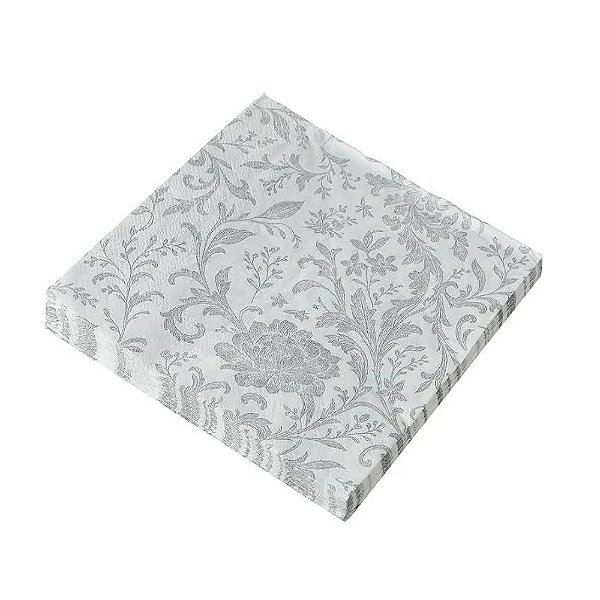 Guardanapo Bordado Prateado 33x33Cm - Silver