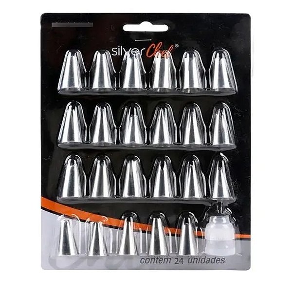 Kit Confeitaria Bicos/Adaptador 24 Peças - Silver