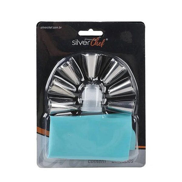 Kit Confeitaria Bicos/Adaptador/Manga 9 Peças - Silver