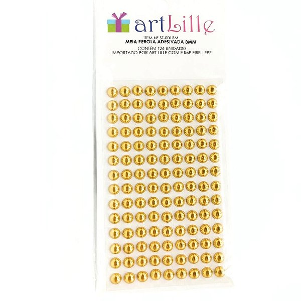 Meia Pérola Adesiva 8mm 126un Ouro - Artlille