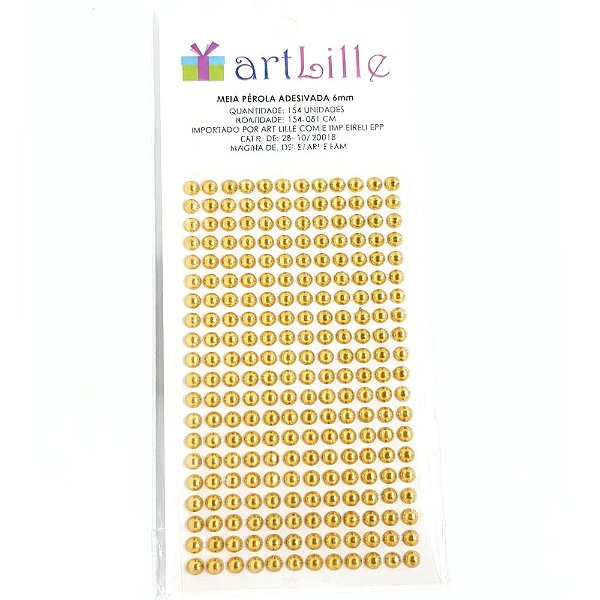 Meia Pérola Adesiva 6mm 240un Ouro - Artlille