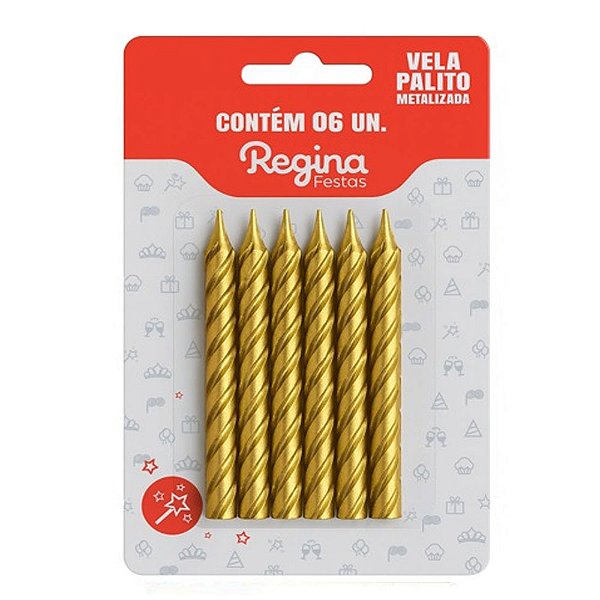 Vela Palito Espiral Metalizada Ouro 6un - Regina