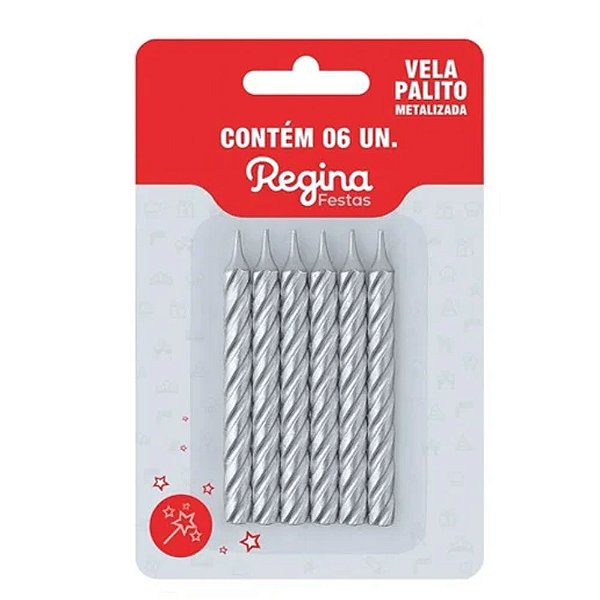 Vela Palito Espiral Metalizada Prata 6un - Regina