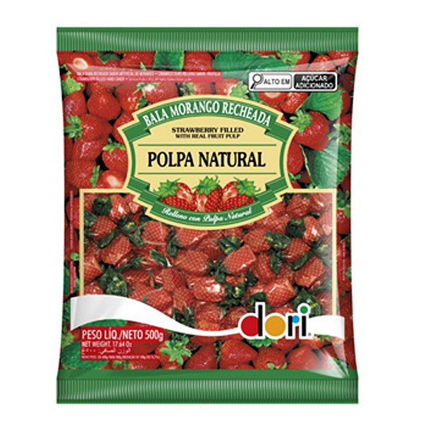 Bala Recheio Morango 500g - Dori
