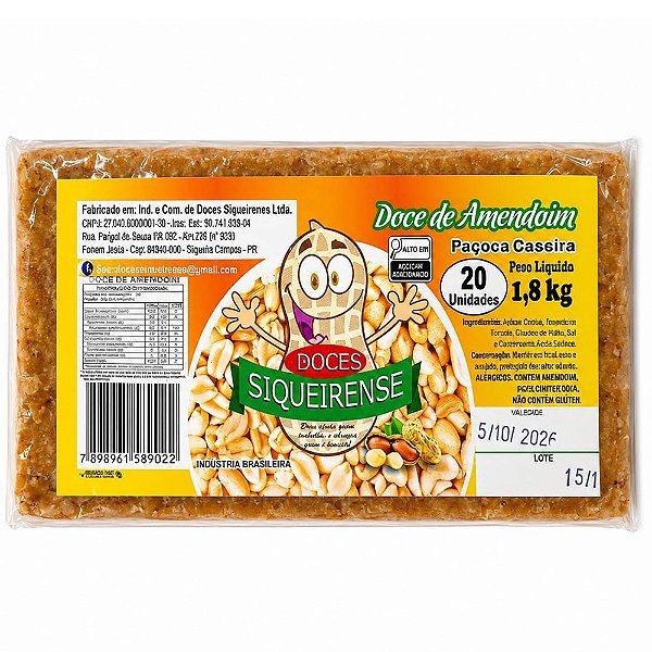 Paçoca Caseira 1,8 kg 20un - Siqueirense