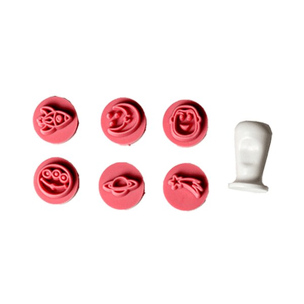 Kit Carimbos Astronauta Rosa Bebê 2cm 7 Peças - Blue Star