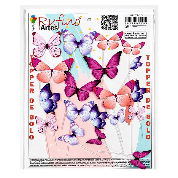 Topo de Bolo Borboleta Colorida 01 - Artes Rufino