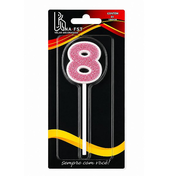 Vela Pequena Glitter Rosa 8 - Alchester